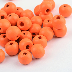Оранжево-Красный Окрашенные деревянные бусины, круглые, оранжево-красный, 7x6 мм, Отверстие : 2 мм , около 9000 шт / 1000 г