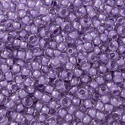 (943) Light Purple Lined Crystal Toho perles de rocaille rondes, perles de rocaille japonais, (943) cristal doublé violet clair, 8/0, 3mm, Trou: 1mm, environ1110 pcs / 50 g