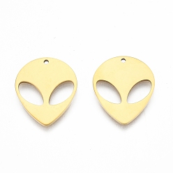 Real 18K Gold Plated Ion Plating(IP) 201 Stainless Steel Pendants, Saucer Man, Real 18K Gold Plated, 25x21x1.5mm, Hole: 1.6mm