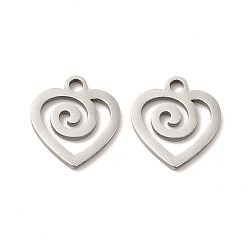 Stainless Steel Color 304 Stainless Steel Pendants, Heart Charm, Stainless Steel Color, 15x13.5x1.5mm, Hole: 2mm