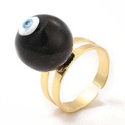Black Enamel Round with Evil Eye Beaded Open Cuff Ring, Real 18K Gold Plated Brass Jewelry for Women, Black, Inner Diameter: 20mm