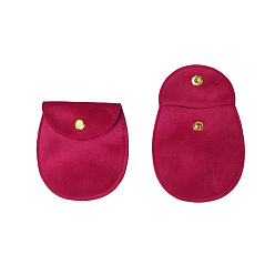 Cerise Velvet Jewelry Bag, for Bracelet, Necklace, Earrings Storage, Oval, Cerise, 8.5x8cm