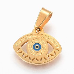 Golden 304 Stainless Steel Enamel Pendants, Eye, Golden, 13x16x1.5mm, Hole: 4x7mm
