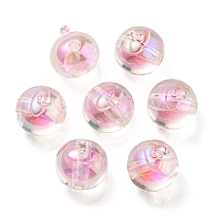 Perlas de Color Rosa Cuentas de acrílico iridiscente arcoíris chapadas en uv, cuenta de dos tonos en cuenta, fruta, rosa perla, 16x15.5x16.5 mm, agujero: 3.5 mm
