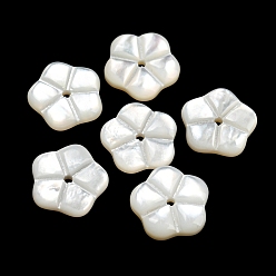 Blanc Fumé Perles naturelles de coquillages blancs, fleur, fumée blanche, 10x10.5x2.5mm, Trou: 1mm
