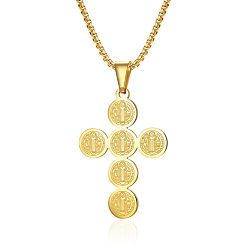 Golden Titanium Steel Cross with Jesus Pendant Necklace with Box Chains for Men Women, Golden, 23.62 inch(60cm)