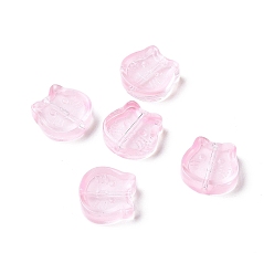 Pearl Pink Transparent Spray Painted Glass Beads, Cat, Pearl Pink, 13.5x14x5mm, Hole: 1.2mm