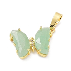 Green Aventurine Natural Green Aventurine Pendants, with Rack Plating Golden Plated Brass Findings, Cadmium Free & Lead Free, Faceted Butterfly Charms, 17x22.5x4mm, Hole: 8x5mm