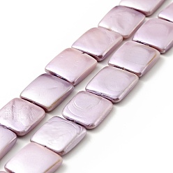 Plum Electroplated Shell Pearl Beads Strands, Polished, Rectangle, Plum, 11~14x12~13x3~3.5mm, Hole: 0.8mm, about 33pcs/strand, 15.75 inch(40cm)