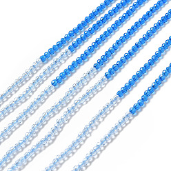 Azul Cielo 2 colores hebras de cuentas de vidrio transparente, cuentas multicolores segmentadas, facetados, rondo, luz azul cielo, 2 mm, agujero: 0.5~0.6 mm, sobre 184~211 unidades / cadena, 15.28~15.75 pulgada (38.8~40 cm)