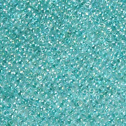 Verdemar Claro 11/0 calificar unas cuentas redondas de semillas de vidrio, colores dentro transparentes, color de ab chapado, verde mar claro, 2.3x1.5 mm, agujero: 1 mm, sobre 48500 unidades / libra