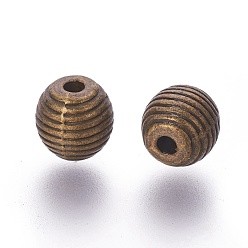 Bronce Antiguo Cuentas de colmena de aleación de estilo tibetano, Cuentas ranuradas, sin cadmio y níque y plomo, rondo, Bronce antiguo, 6 mm