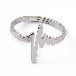 Color de Acero Inoxidable 201 anillo ajustable de latido del corazón de acero inoxidable para mujer, color acero inoxidable, tamaño de EE. UU. 6 1/4 (16.7 mm)