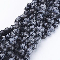 Snowflake Obsidian Natural Snowflake Obsidian Beads Strands, Round, 8mm, Hole: about 1mm, 15~16 inch