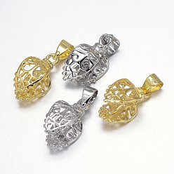 Mixed Color Filigree Leaf Rack Plating Brass Pendant Pinch Bails, Mixed Color, 18x8x10mm, Hole: 5x3mm, Pin: 1mm