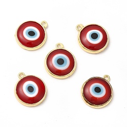 Red Handmade Lampwork Pendants, with Golden Tone Brass Findings, Cadmium Free & Lead Free, Evil Eye, Red, 16x13.5x3mm, Hole: 1.4mm