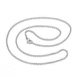 Stainless Steel Color 304 Stainless Steel Necklaces, Rolo Chain Necklaces, Stainless Steel Color, 23.62 inch(60cm)