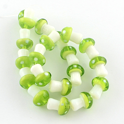 Jaune Vert Perles champignons main au chalumeau brins, jaune vert, 16x12mm, Trou: 2mm, Environ 20 pcs/chapelet, 13.7 pouce