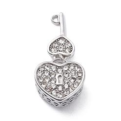 Crystal 304 Stainless Steel European Beads, Large Hole Beads, with Rhinestone, Heart and Key, Crystal, Heart: 11x11.5x7mm, Key: 13x6x2mm, Hole: 4mm