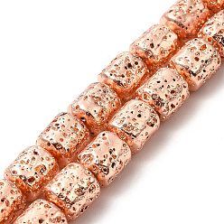 Rose Gold Plated Electroplated Natural Lava Rock Beads Strands, Column, Rose Gold Plated, 8x6.5mm, Hole: 1mm, about 50~51pcs/strand, 15.35~15.59 inch(39~39.6cm)