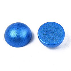 Dodger Blue Painted Natural Wood Cabochons, Pearlized, Half Round, Dodger Blue, 12x6mm