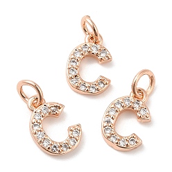 Real Rose Gold Plated Brass Micro Pave Grade AAA Cubic Zirconia Charms, Letter C, Cadmium Free & Nickel Free & Lead Free, Real Rose Gold Plated, 9x6x1.5mm, Hole: 2mm