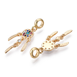Golden Alloy European Dangle Charms, with Rhinestone, Large Hole Pendants, Woven Net/Web with Feather, Platinum, Golden, 44mm, Hole: 4mm