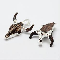 Silver Resin Pendants, with Brass Findings, Cattle Head, Silver Color Plated, 26x22x7mm, Hole: 5x8mm