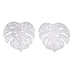Stainless Steel Color 201 Stainless Steel Filigree Pendants, Etched Metal Embellishments, Tropical Leaf Charms, Monstera Leaf, Stainless Steel Color, 32x32x0.3mm, Hole: 1.2mm