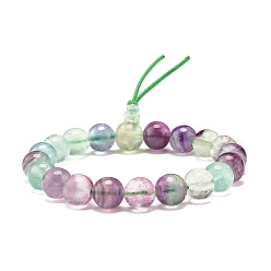 Fluorine Bracelet extensible perles rondes en fluorite naturelle, bracelet perles calebasse mala pour femme, diamètre intérieur: 2-1/8 pouce (5.4 cm)