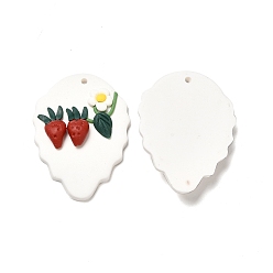 Red Handmade Polymer Clay Pendants, Strawberry Charm, Red, 40.5x30x6.5mm, Hole: 2mm