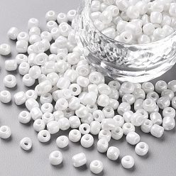 Blanc 8/0 perles de rocaille de verre, couleurs opaques lustered, ronde, trou rond, blanc, 8/0, 3mm, Trou: 1mm, environ1111 pcs / 50 g, 50 g / sac, 18sacs/2livres