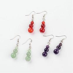 Mixed Stone Natural Gemstone Dangle Earrings, with Brass Earring Hooks, 49mm, Pin: 0.6mm