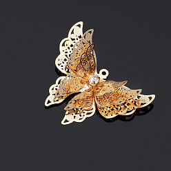 Light Gold Pendentifs en laiton, avec strass, papillon, or et de lumière, 25x35mm