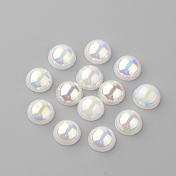 White Acrylic Cabochons, AB Color Plated, Half Round, White, 6x3mm