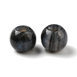 Negro Granos de la resina europeos, cuentas de agujeros grandes con polvo de purpurina, rondo, negro, 13.5x13 mm, agujero: 4 mm