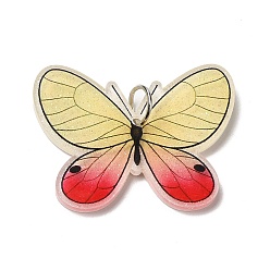 Yellow Opaque Acrylic Pendants, with Platinum Iron Jump Ring, Butterfly Charms, Yellow, 25x33.5x4mm, Hole: 5.2mm