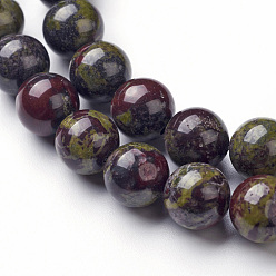 Dragon Blood Natural Dragon Blood Jasper Bead Strands, Round, 10mm, Hole: 1mm, about 35~37pcs/strand, 14.96 inch