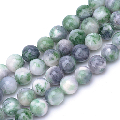 Vert Mer Moyen Jade blanc brins de pierres précieuses perles teints naturels, ronde, vert de mer moyen, 8mm, Trou: 1mm, Environ 50 pcs/chapelet, 15.7 pouce
