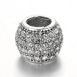 Crystal Antique Silver Plated Alloy Rhinestone European Beads, Large Hole Rondelle Beads, Crystal, 12x9mm, Hole: 5.5mm