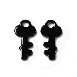 Black Spray Painted 201 Stainless Steel Charms, Key Charm, Black, 13x6.5x1mm, Hole: 1.5mm