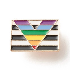 Colorful Pride Flag Enamel Pin, Rectangle Iron Enamel Brooch for Backpack Clothes, Light Gold, Colorful, 17x25x10.5mm