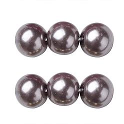 Dark Gray Eco-Friendly Glass Pearl Beads Strands, Grade A, Round, Dyed, Cotton Cord Threaded, Dark Gray, 12mm, Hole: 1.2~1.5mm, about 34pcs/strand, 15.7 inch