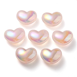 Pink UV Plating Rainbow Iridescent Imitation Jelly Acrylic Beads, Heart, Pink, 16x21x11mm, Hole: 2mm