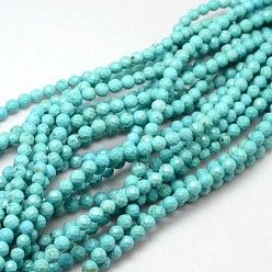 Pale Turquoise Natural Howlite Round Beads Strands, Dyed, Faceted, Pale Turquoise, 10mm, Hole: 1mm, about 36pcs/strnad, 15.74 inch