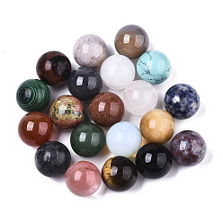 Pierre Mélangete Beads mixtes naturels et synthétiques, sphère de pierres précieuses, pas de trous / non percés, mélangé teint et non teint, ronde, 19~20mm, boîte: 15x12.6x1.8cm, environ 20 pcs / boîte
