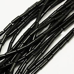 Черный Синтетических нитей бирюзовые бусы, окрашенные, колонка, чёрные, 13x4 мм, отверстие : 1 мм, около 32 шт / нитка, 16 дюйм