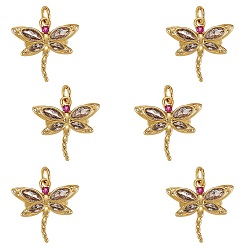 Real 18K Gold Plated 6Pcs Brass Micro Pave Clear Cubic Zirconia Pendants, Long-Lasting Plated, Dragonfly, Real 18K Gold Plated, 17.5x18.5x2.5mm, Jump Ring: 4x0.8mm, 2.4mm Inner Diameter