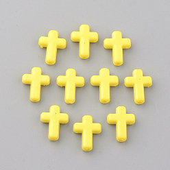Yellow Opaque Acrylic Beads, Cross, Yellow, 16x12x4.5mm, about 1230pcs/500g
