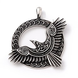 Antique Silver Tibetan Style 304 Stainless Steel Pendants, Ring & Eagle, Antique Silver, 49.5x40.5x4mm, Hole: 6x4mm
